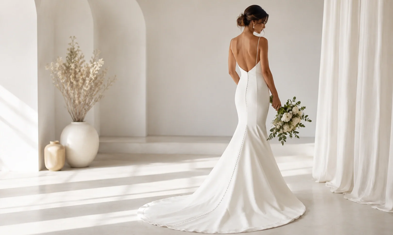 Modern bride in form-fitting sheath wedding dress
