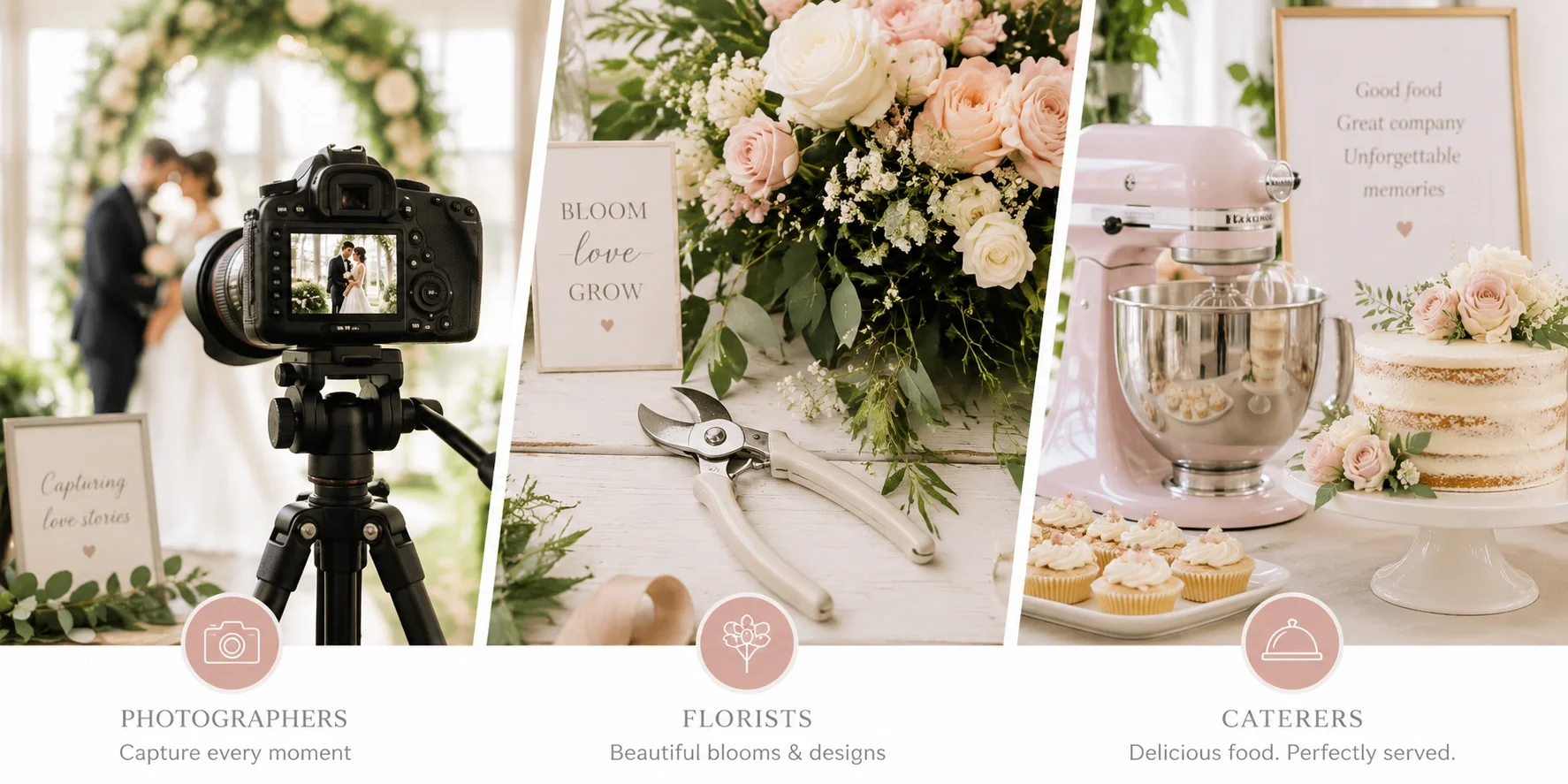 Wedding vendors - photographer, florist, caterer